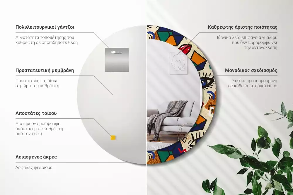 Miroir rond cadre avec impression Style pop art