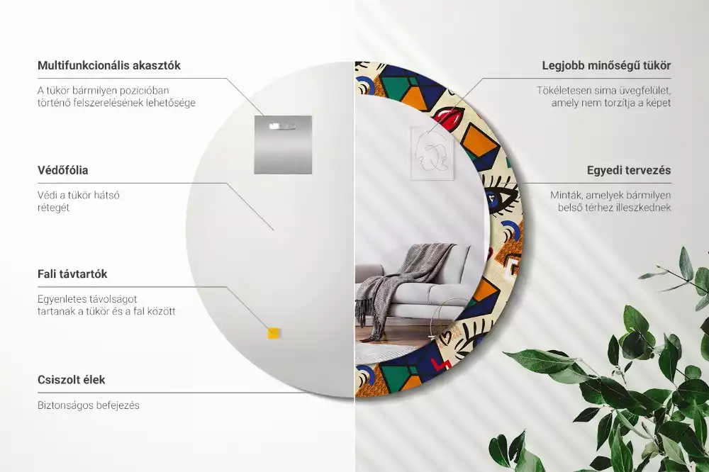 Miroir rond cadre avec impression Style pop art