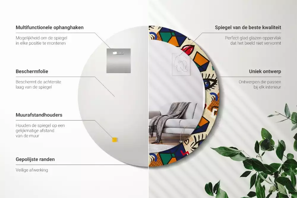 Miroir rond cadre avec impression Style pop art