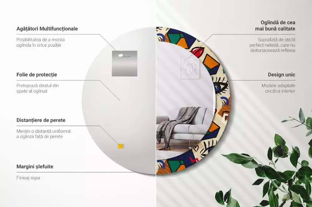 Miroir rond cadre avec impression Style pop art