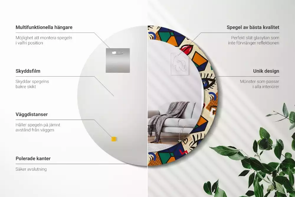 Miroir rond cadre avec impression Style pop art