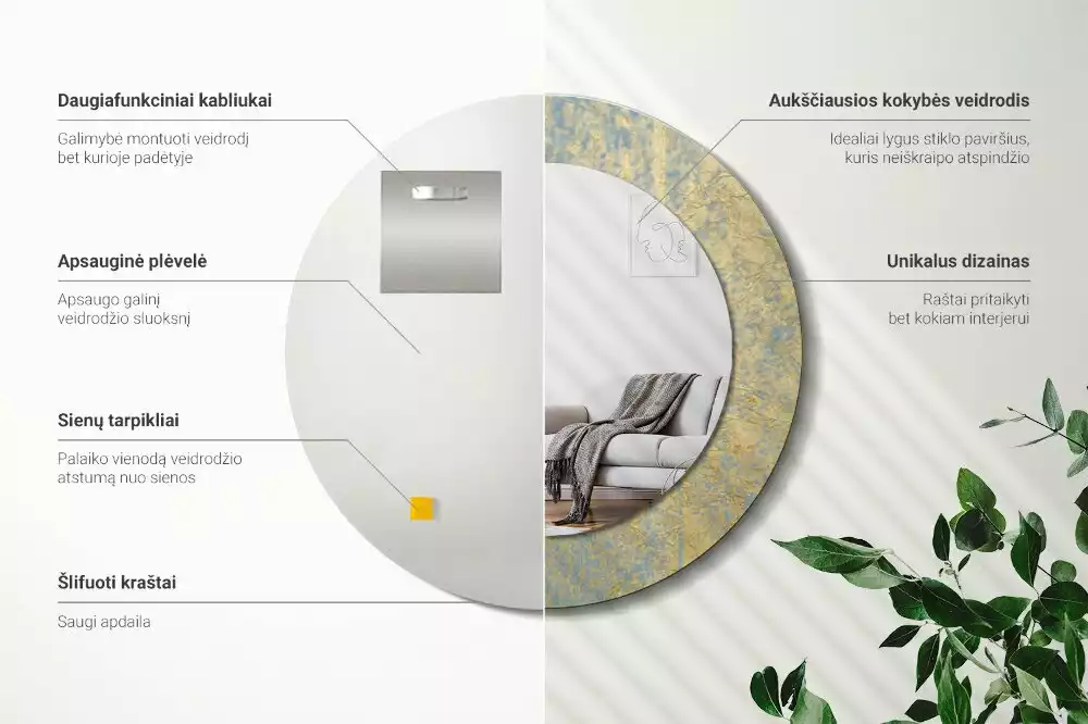 Miroir rond imprimé Motif loft