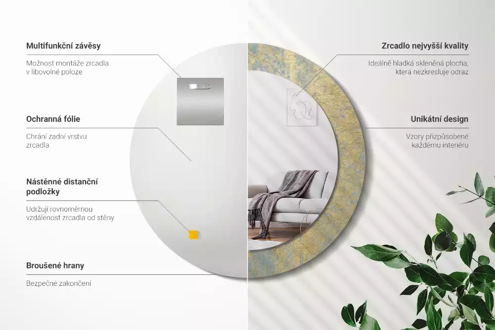 Miroir rond imprimé Motif loft