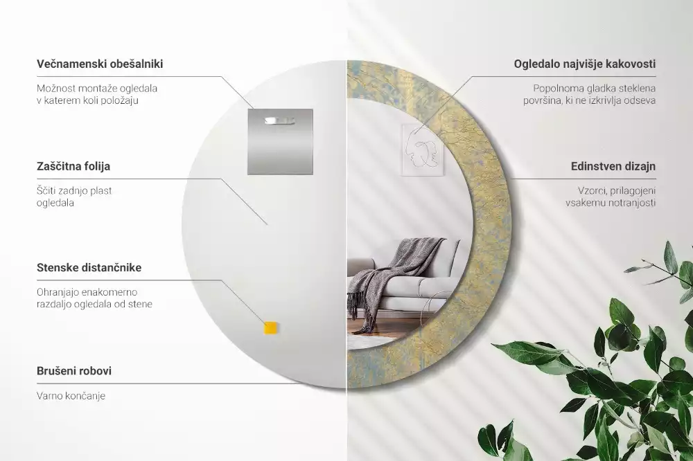 Miroir rond imprimé Motif loft