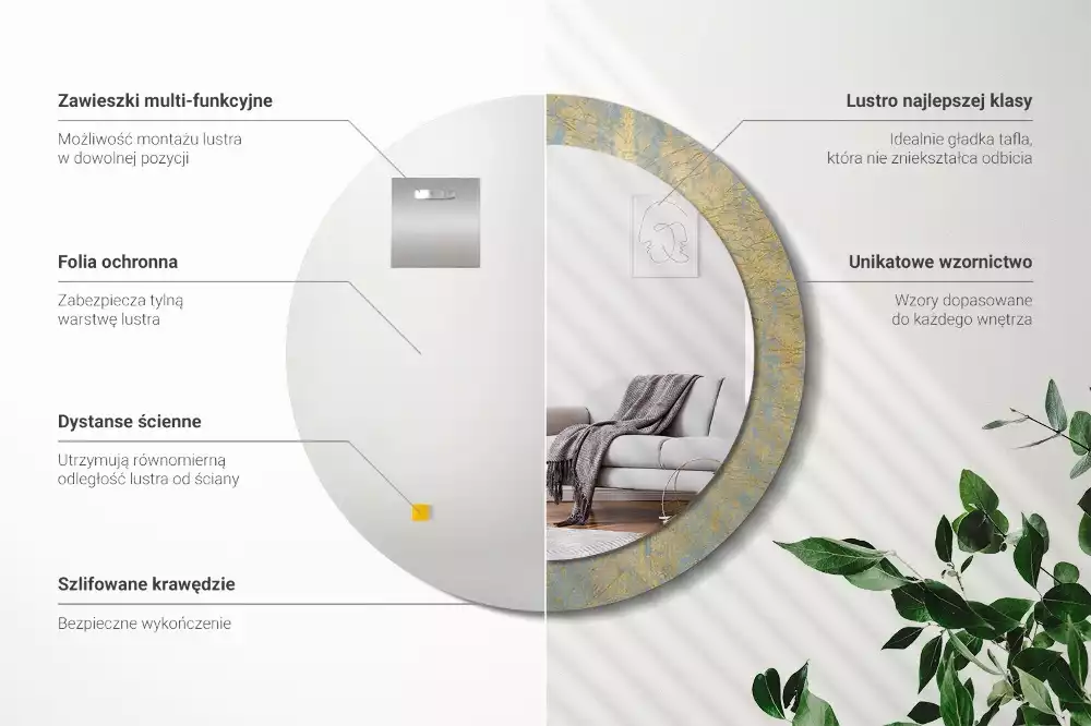 Miroir rond imprimé Motif loft