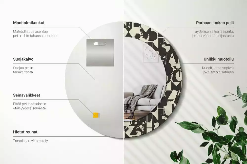 Miroir rond avec décoration Lettres