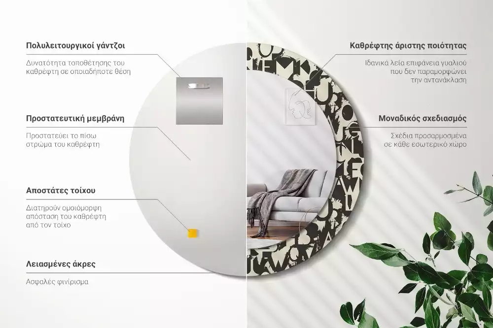 Miroir rond avec décoration Lettres