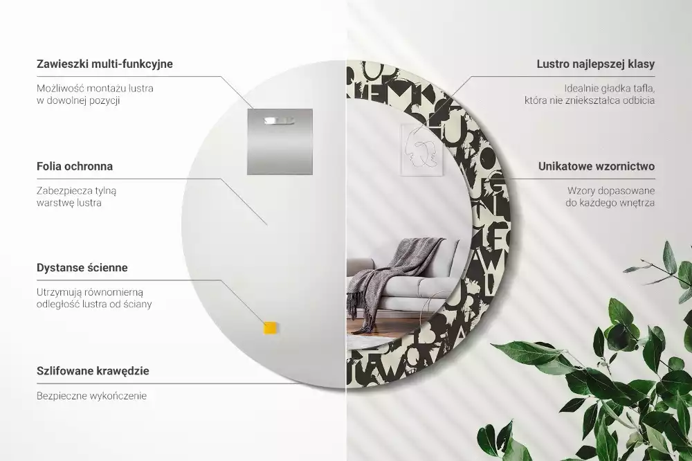 Miroir rond avec décoration Lettres