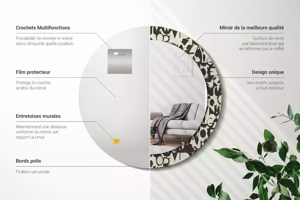 Miroir rond avec décoration Lettres