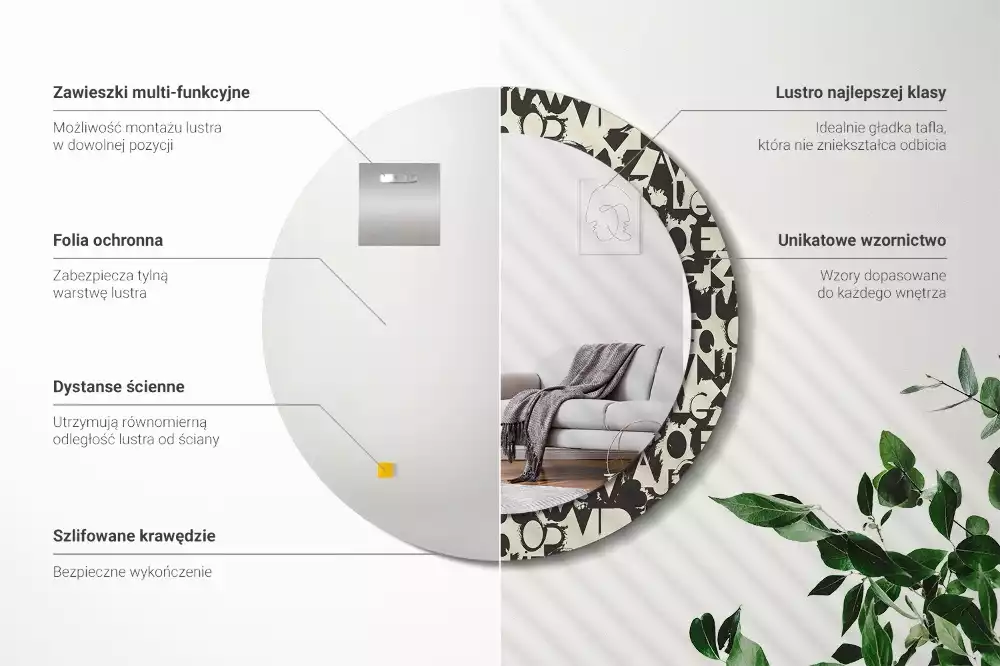 Miroir rond avec décoration Lettres