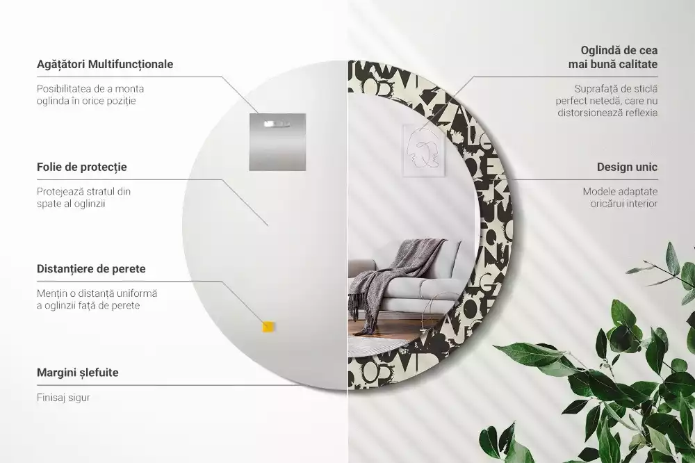 Miroir rond avec décoration Lettres