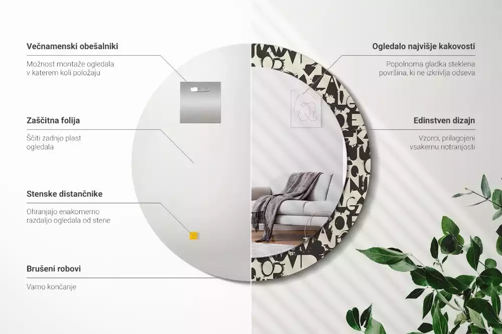 Miroir rond avec décoration Lettres