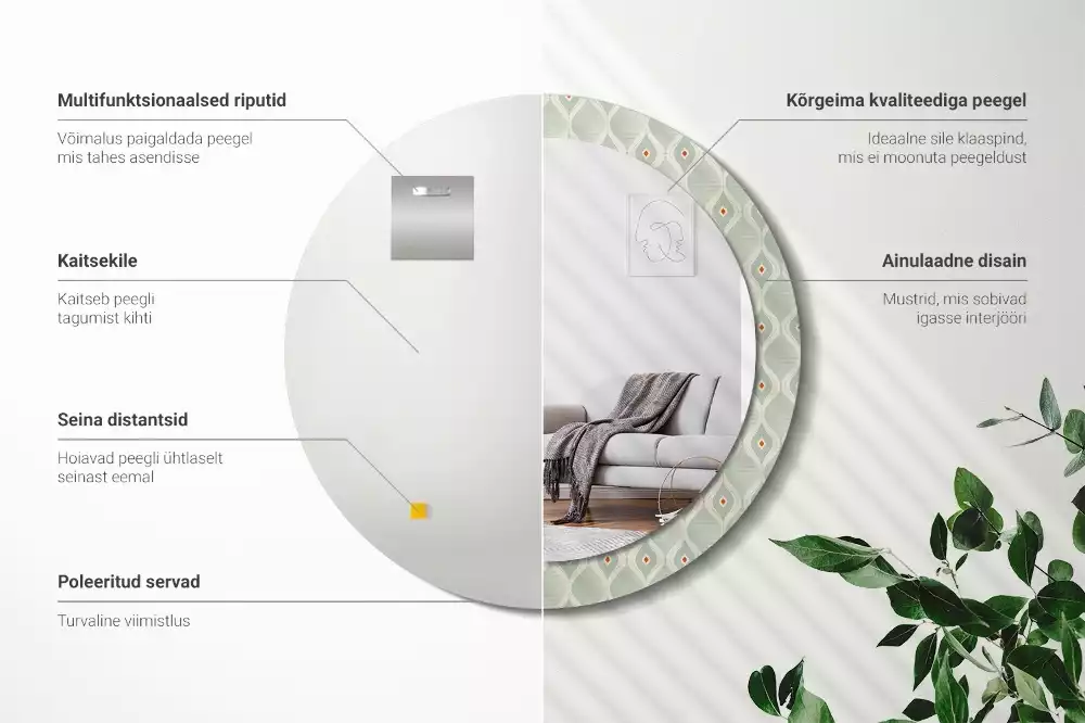 Miroir rond cadre avec impression Motif classique vintage