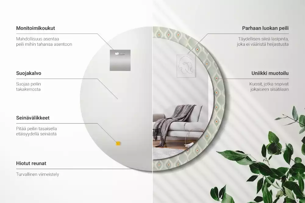 Miroir rond cadre avec impression Motif classique vintage