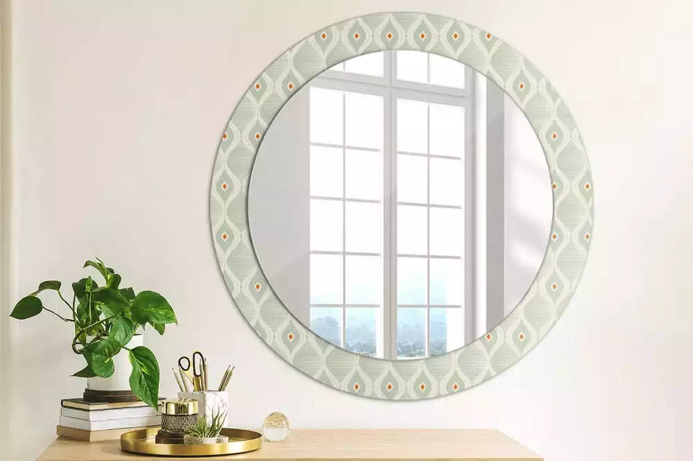 Miroir rond cadre avec impression Motif classique vintage