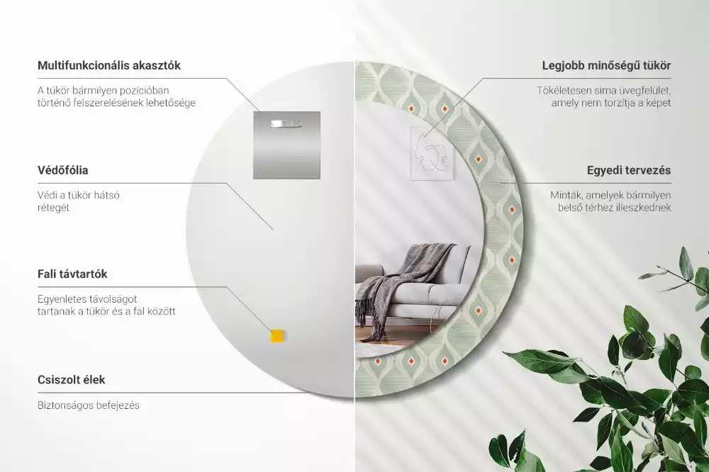 Miroir rond cadre avec impression Motif classique vintage