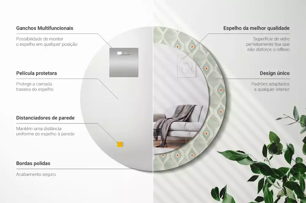 Miroir rond cadre avec impression Motif classique vintage