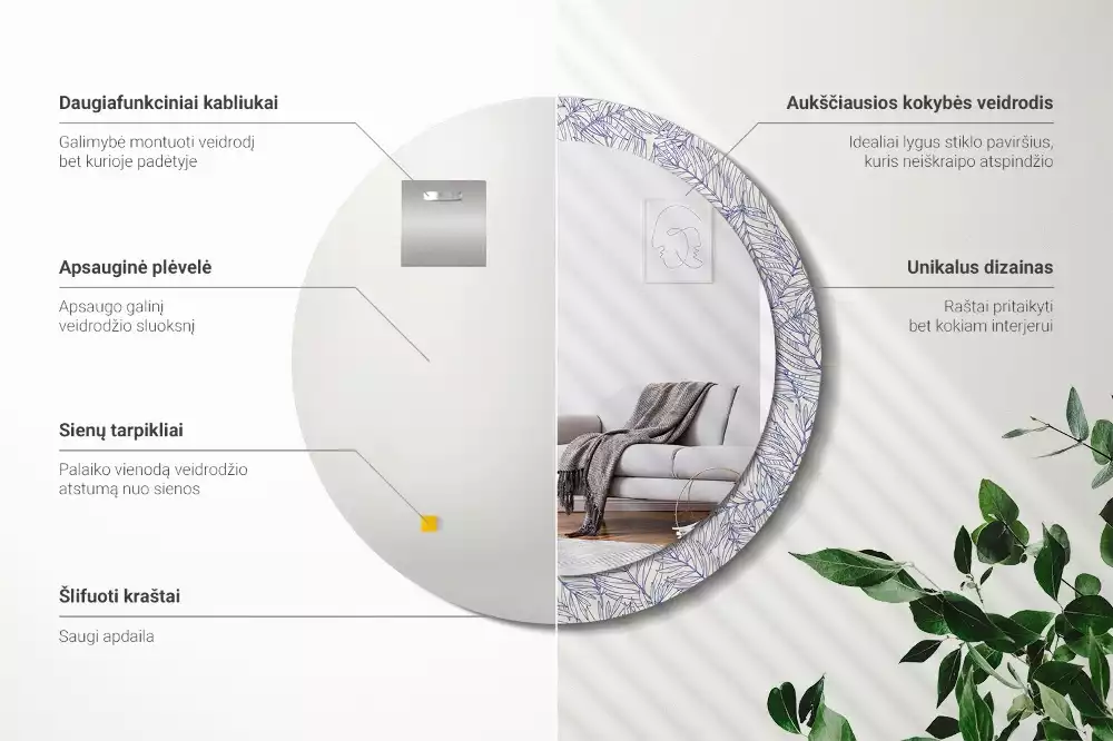 Miroir rond imprimé Contour de palmier tropical