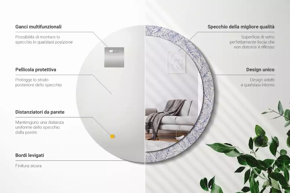 Miroir rond imprimé Contour de palmier tropical