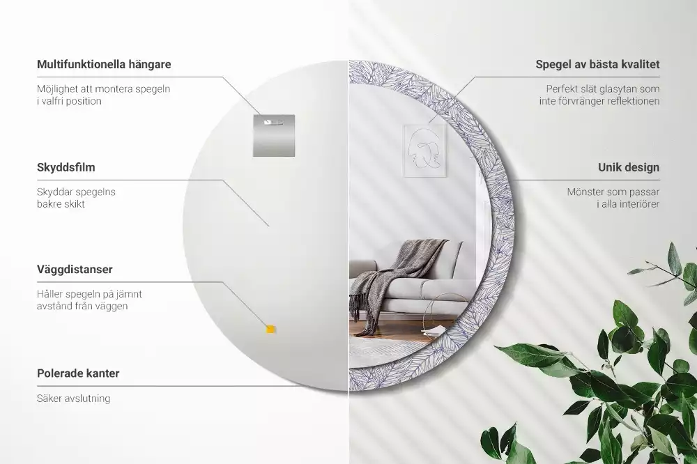 Miroir rond imprimé Contour de palmier tropical