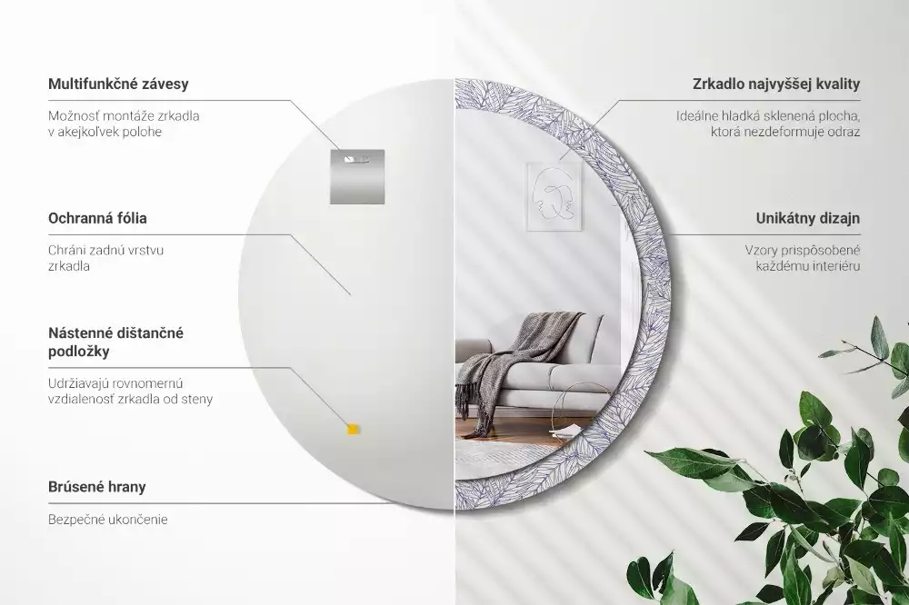 Miroir rond imprimé Contour de palmier tropical