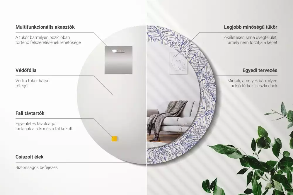 Miroir rond imprimé Contour de palmier tropical