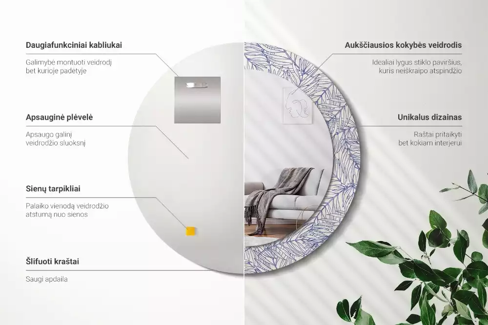 Miroir rond imprimé Contour de palmier tropical