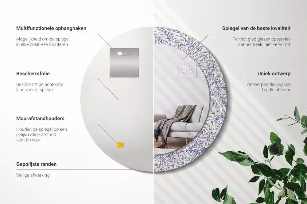 Miroir rond imprimé Contour de palmier tropical