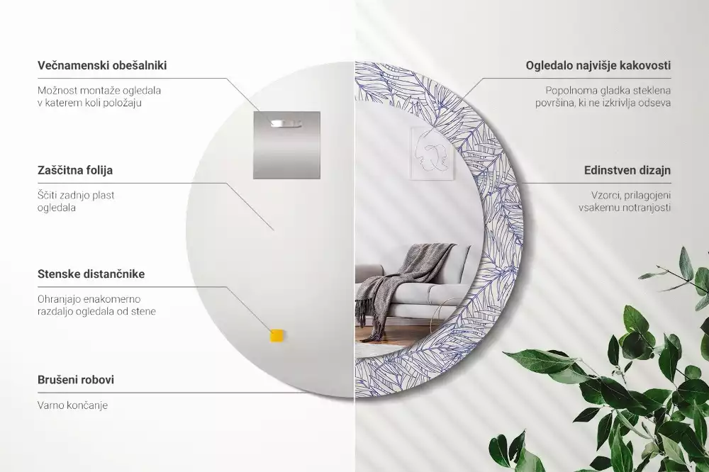 Miroir rond imprimé Contour de palmier tropical