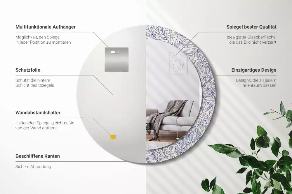 Miroir rond imprimé Contour de palmier tropical