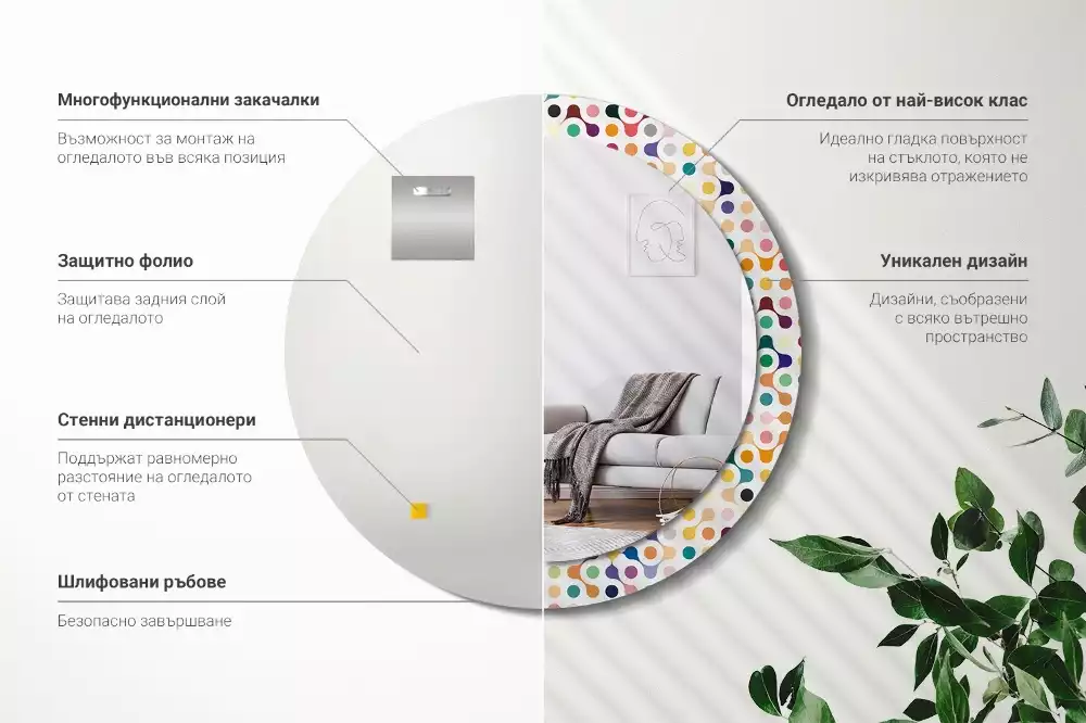 Miroir rond avec décoration Pois pop art