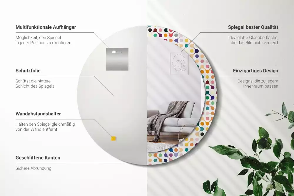 Miroir rond avec décoration Pois pop art