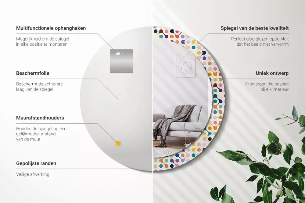 Miroir rond avec décoration Pois pop art