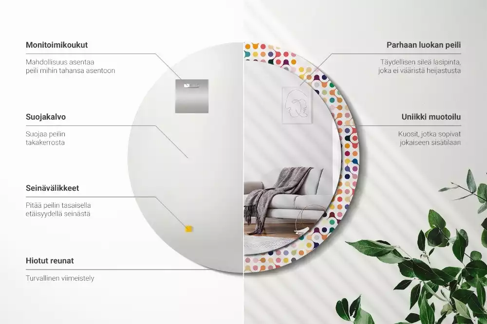 Miroir rond avec décoration Pois pop art