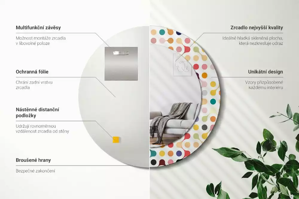 Miroir rond avec décoration Pois pop art