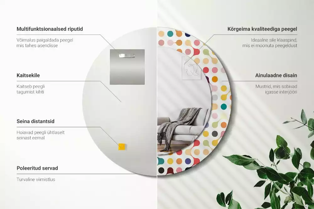 Miroir rond avec décoration Pois pop art