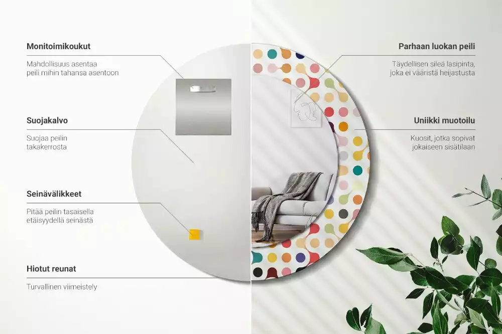 Miroir rond avec décoration Pois pop art