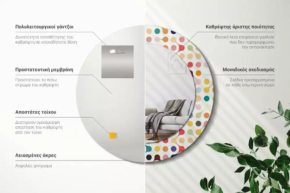 Miroir rond avec décoration Pois pop art