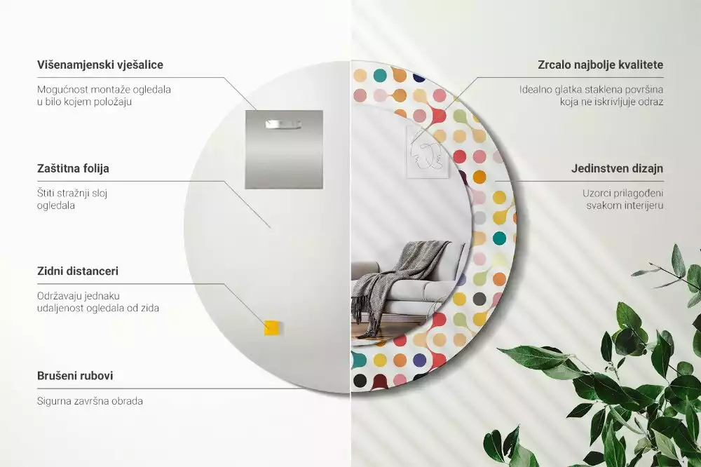 Miroir rond avec décoration Pois pop art