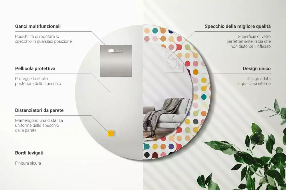 Miroir rond avec décoration Pois pop art