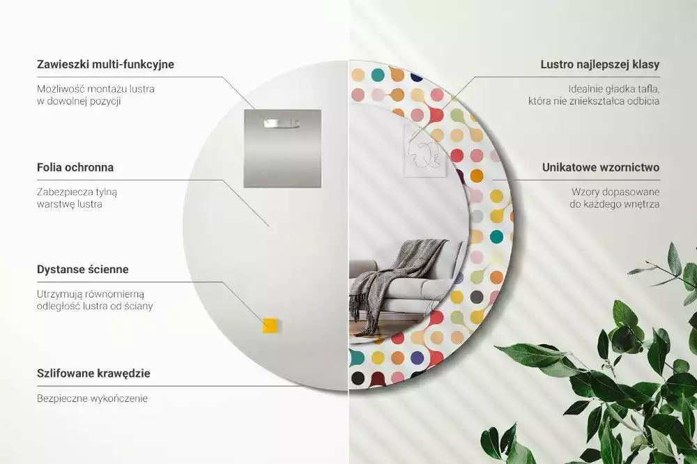 Miroir rond avec décoration Pois pop art