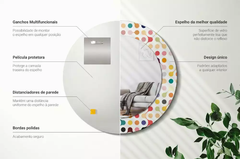 Miroir rond avec décoration Pois pop art