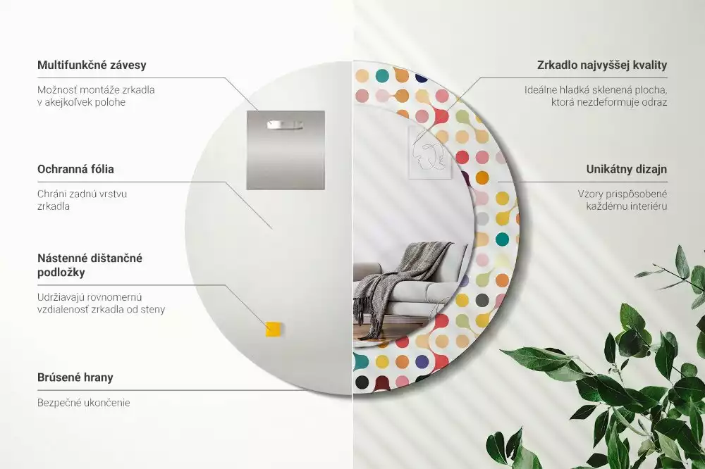 Miroir rond avec décoration Pois pop art