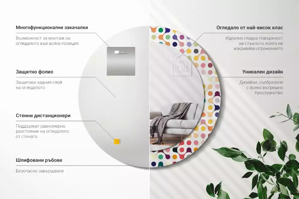 Miroir rond avec décoration Pois pop art