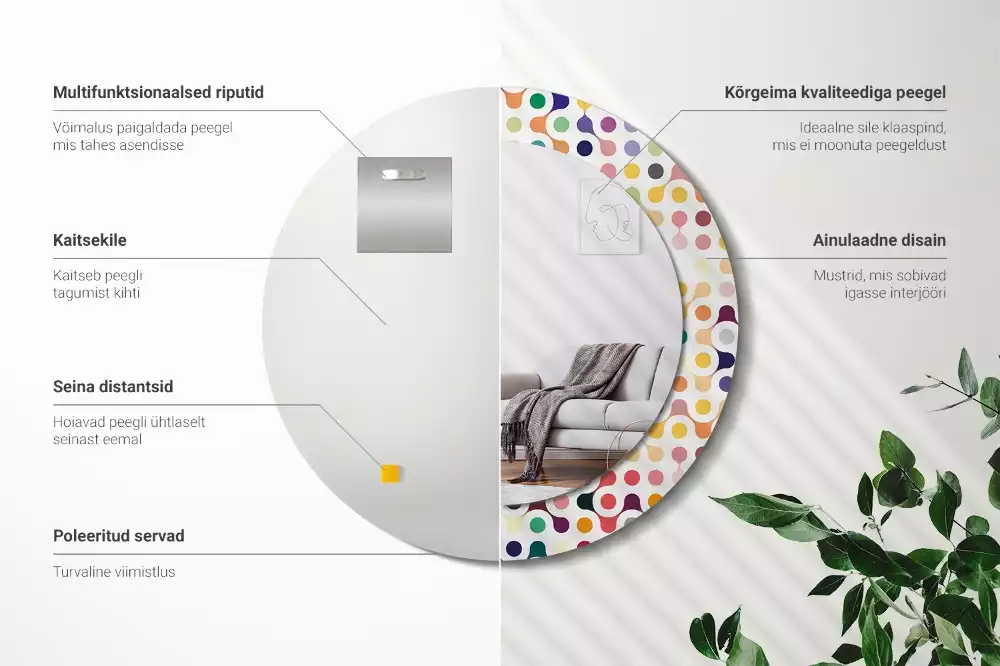 Miroir rond avec décoration Pois pop art