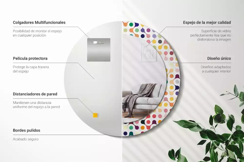 Miroir rond avec décoration Pois pop art