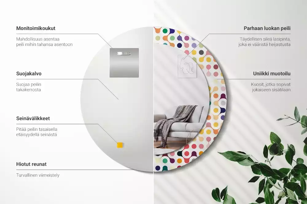 Miroir rond avec décoration Pois pop art