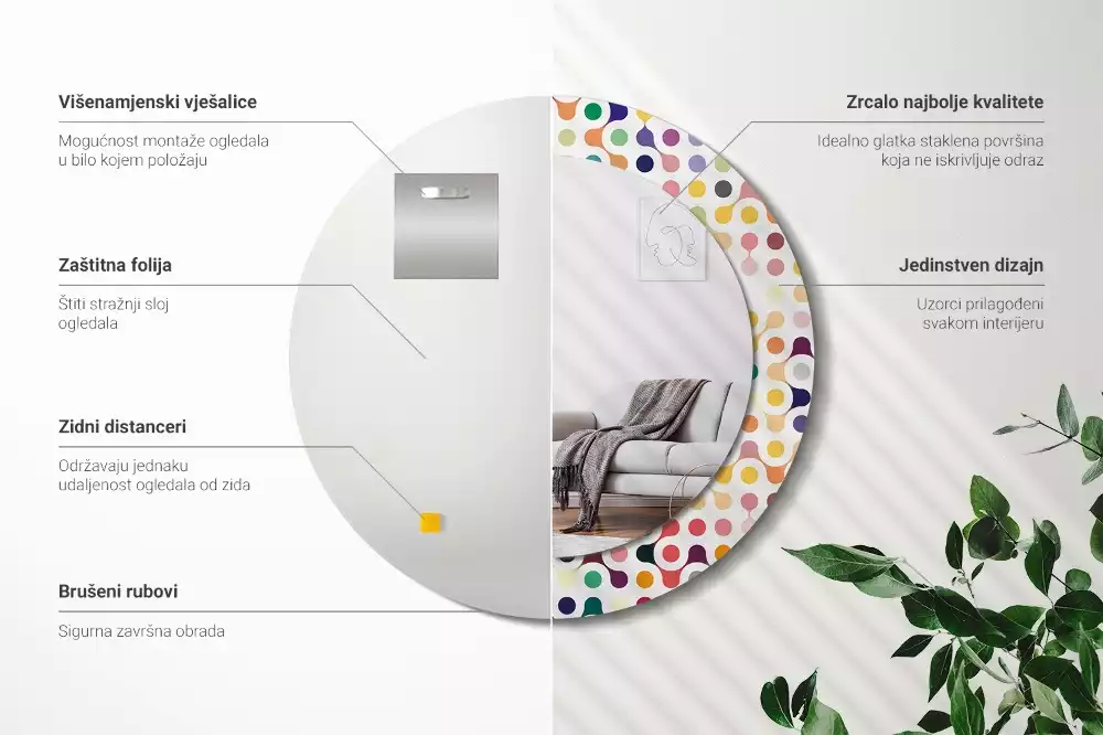 Miroir rond avec décoration Pois pop art