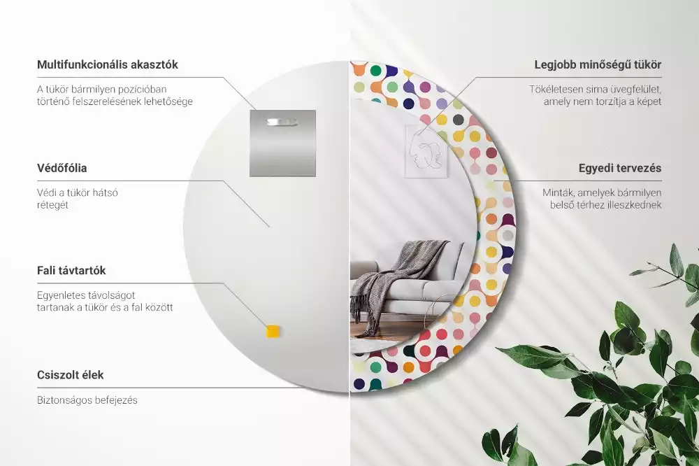 Miroir rond avec décoration Pois pop art