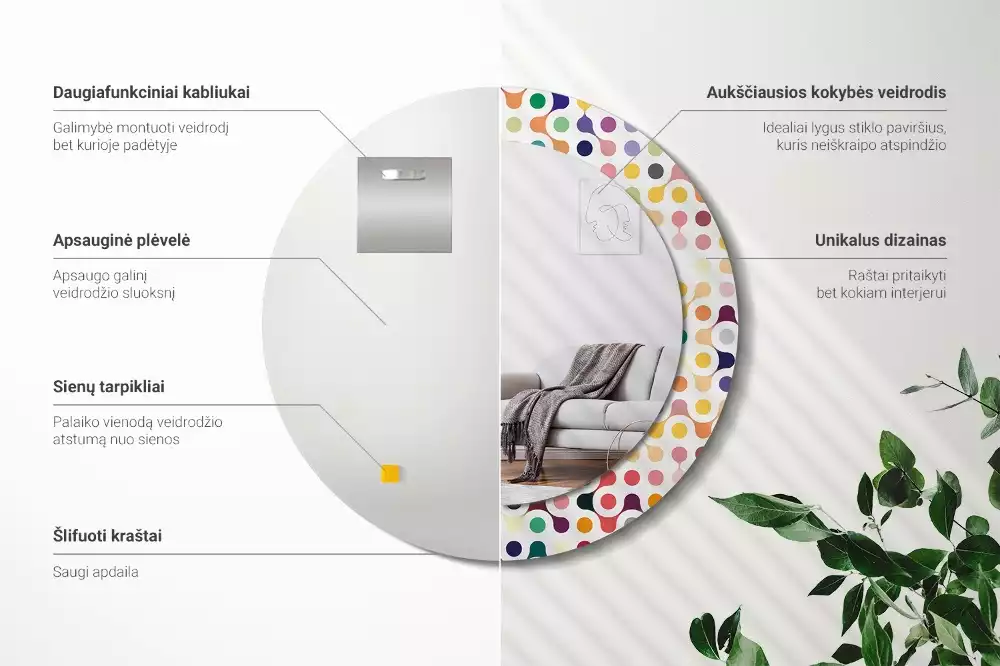 Miroir rond avec décoration Pois pop art